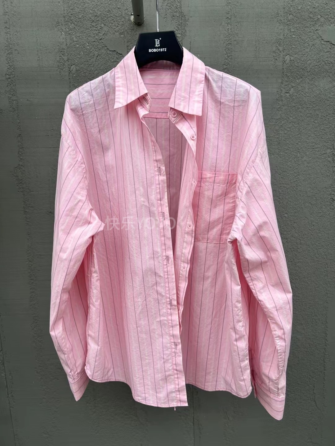 欧货bobo1972夏季防晒衬衫宽松显瘦chic减龄上衣粉色休闲条纹衬