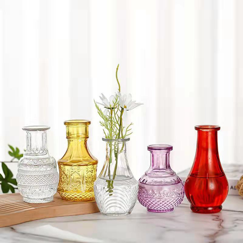 欧式复古插花花瓶浮雕水培玻璃瓶茶几插花小花瓶家居装饰客厅摆件