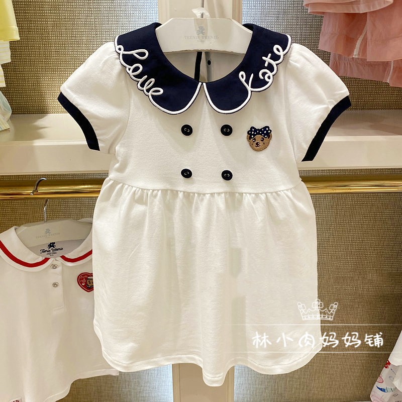 清仓小熊童装夏款女童婴童款海军领短袖连衣裙儿童裙子