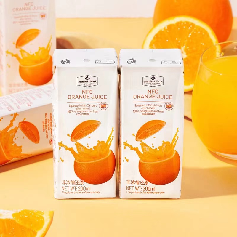 上海山姆代购西班牙进口NFC100%橙汁200ml纯果汁非浓缩饮料解暑