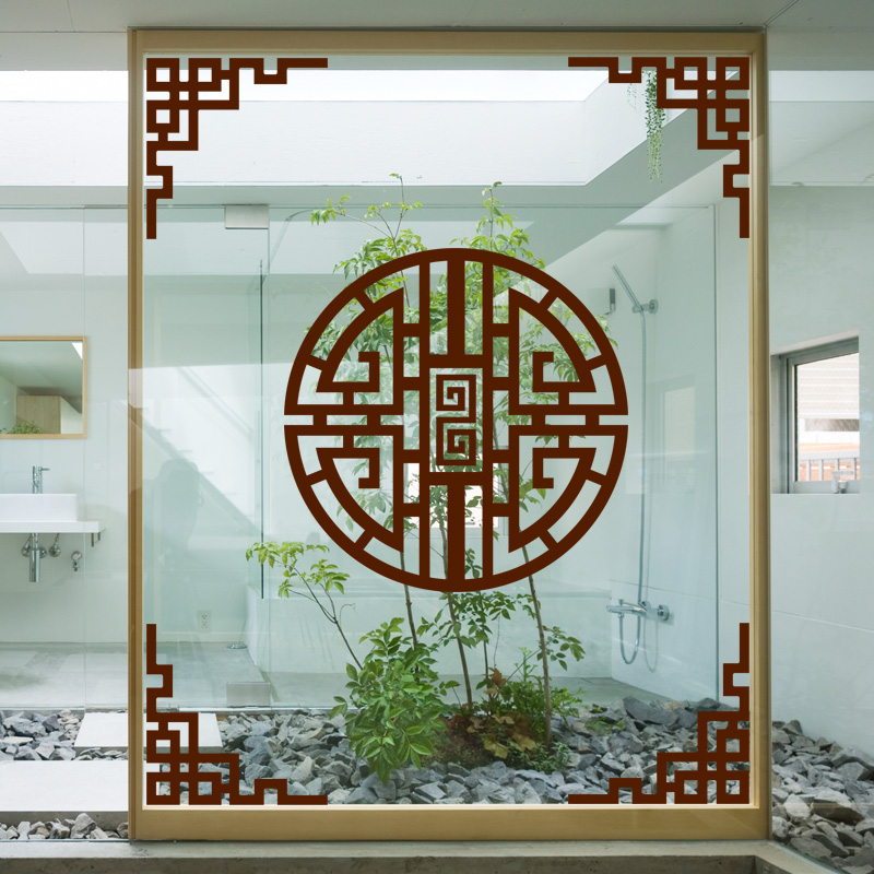 中式圆形玻璃门装饰贴纸客厅背景墙贴窗花对角亚克力立体自粘防水