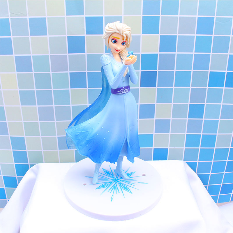 艾莎公主手持蜥蜴蛋糕装饰女孩生日摆件冰雪奇缘卡通人物手办装扮
