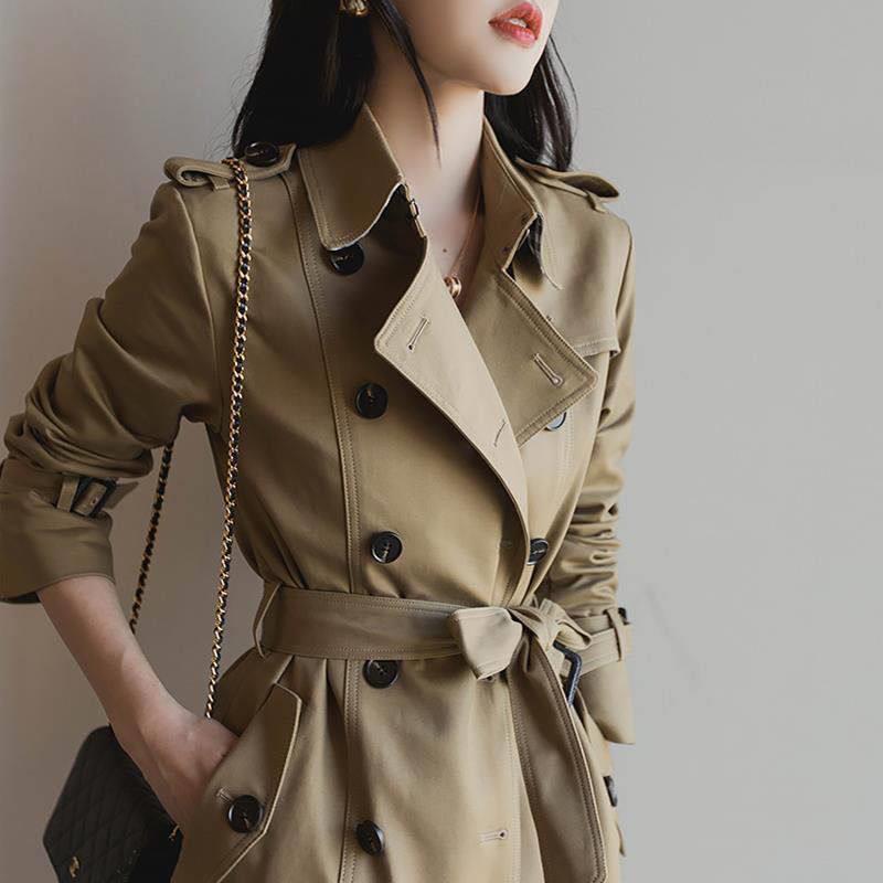 经典风衣外套女2023春秋新款高级感中长款洋气系带显瘦小个子大衣