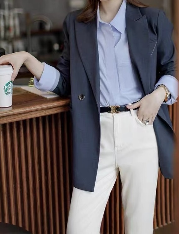 21新韩版西装外套 袖口撞色翻边设计 送腰带 时尚百搭款