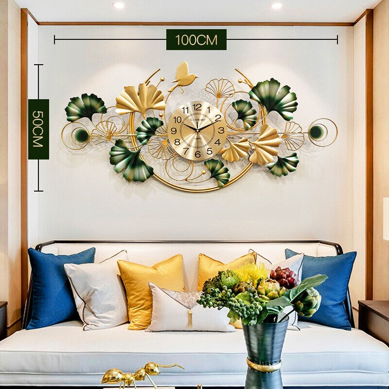 钟表新中式挂钟客厅家用时尚轻奢大气创意银杏叶装饰挂表挂墙时钟