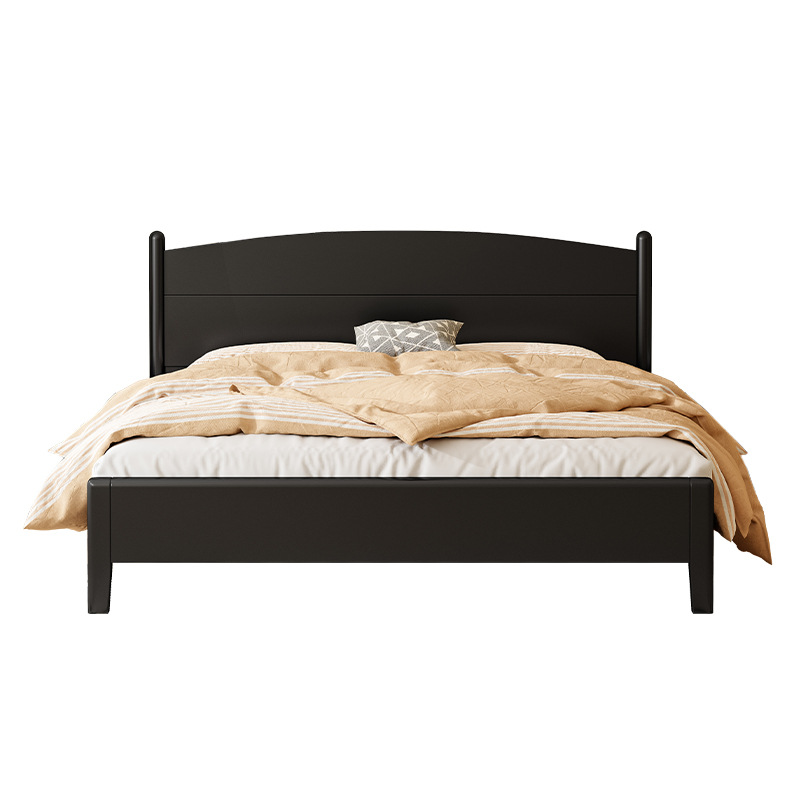 实木床北欧黑色现代简约q1.8米1.5米单双人床复古卧室储物床经济