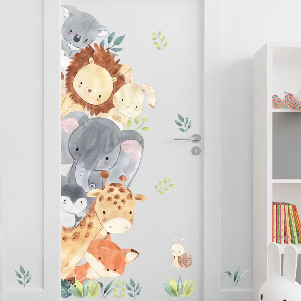 森林系动物贴画墙贴儿童房墙壁可爱水彩风格卡通装饰贴纸墙画自粘