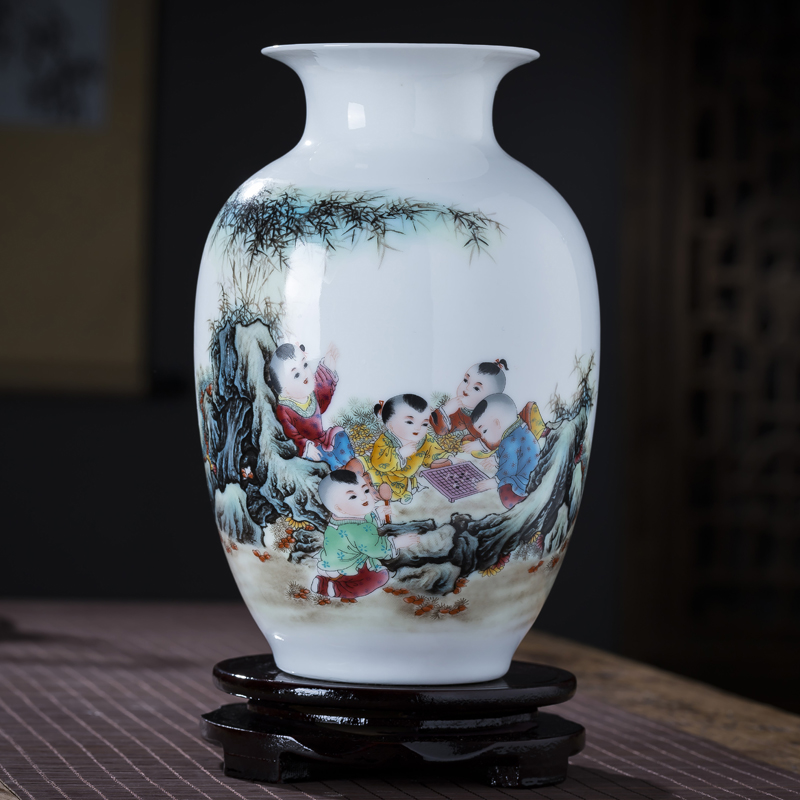景德镇陶瓷器小花瓶粉彩新中式客厅家居装饰品工艺品插花干花摆件