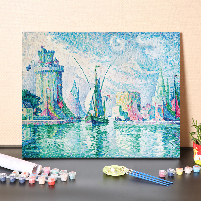 DIY数字油画手工填充点彩派画家西涅克经典名画帆船海边码头风景