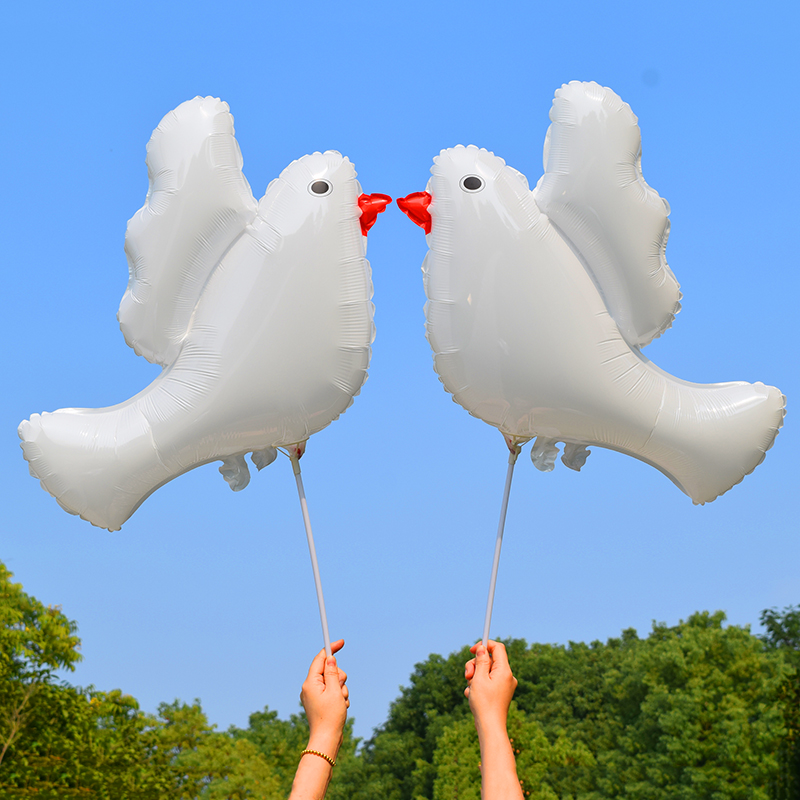 网红和平鸽子铝膜飘空气球运动会拍照道具汽球学校活动手持和平鸽
