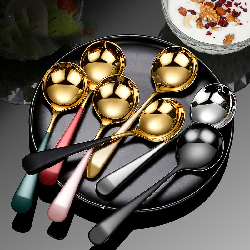 不锈钢勺子网红创意韩式可爱勺子家用西餐汤匙宽柄长柄成年儿童吃