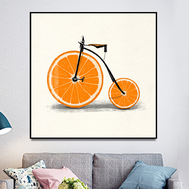 现代简约小清新橙子自行车装饰画客厅餐厅沙发背景墙玄关走廊挂画