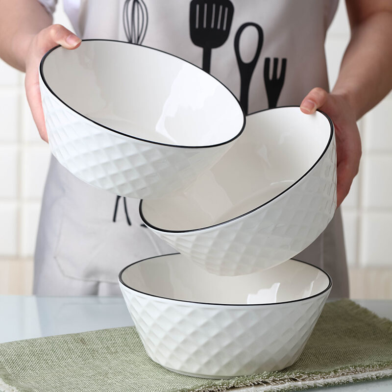 3只家用新款大号汤碗汤勺餐具套装日式盛汤陶瓷碗宿舍学生用面碗