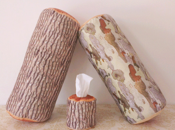 原木纹树桩毛绒玩具大号木头年轮抱枕柔软的 坐垫 木桩创意礼物