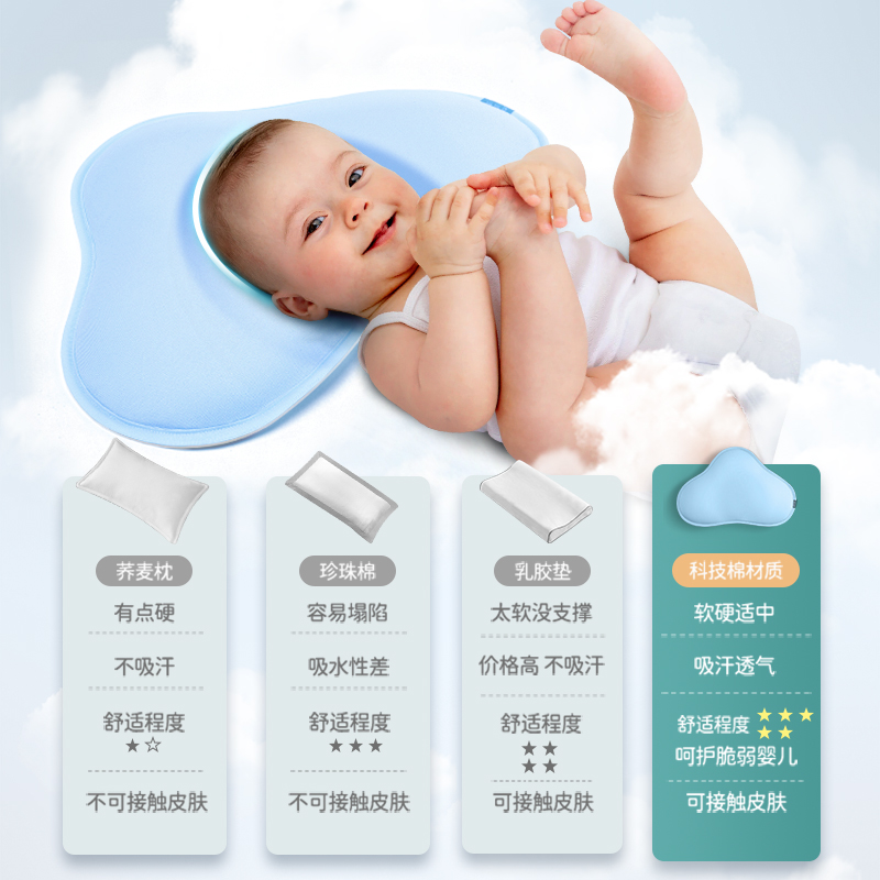 香飘飘婴儿定型枕宝宝纠正头型0-1岁新生儿防偏头V舟状头凝胶枕头