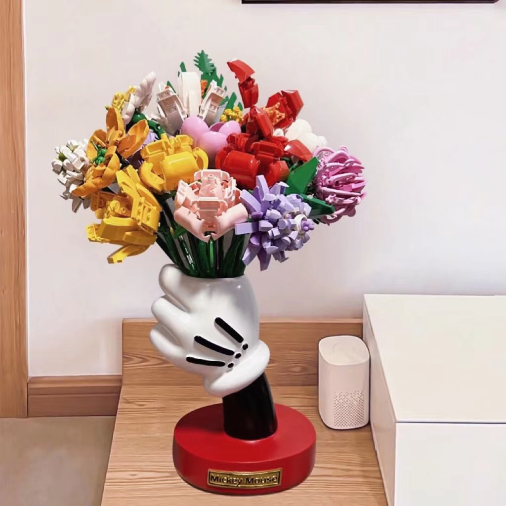 米奇花瓶美式复古适用于乐高花束客厅装饰精致创意桌面摆件高级感