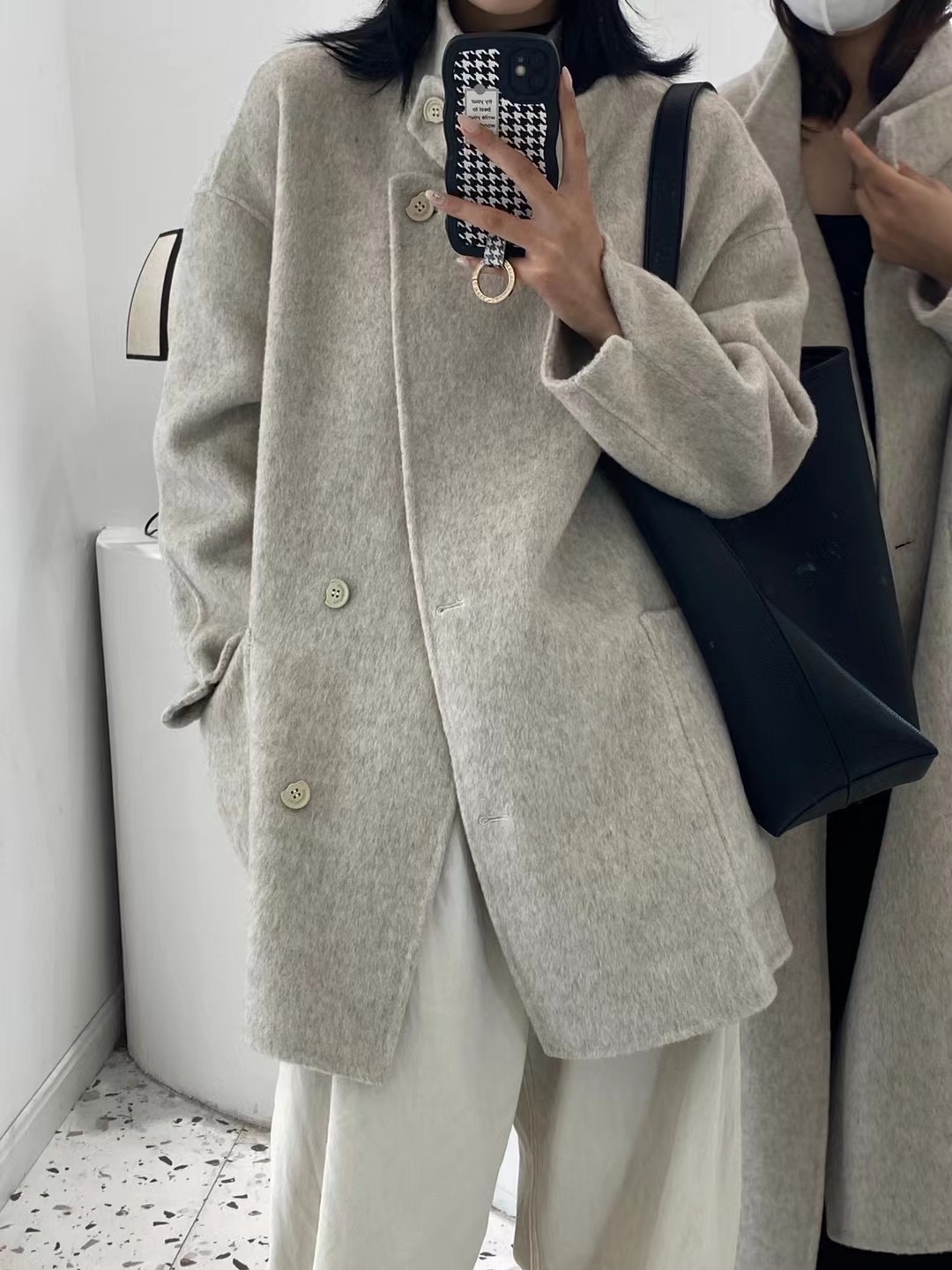 FAYEYE在线商店2023秋冬新款双面羊绒大衣女中长款立领小个子外套