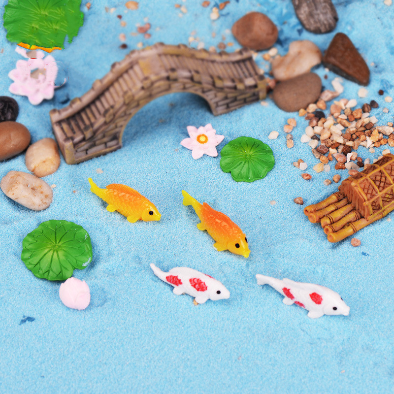 创意小鱼荷花荷叶金鱼DIY微景观水族装饰鱼缸水景树脂摆件工艺品