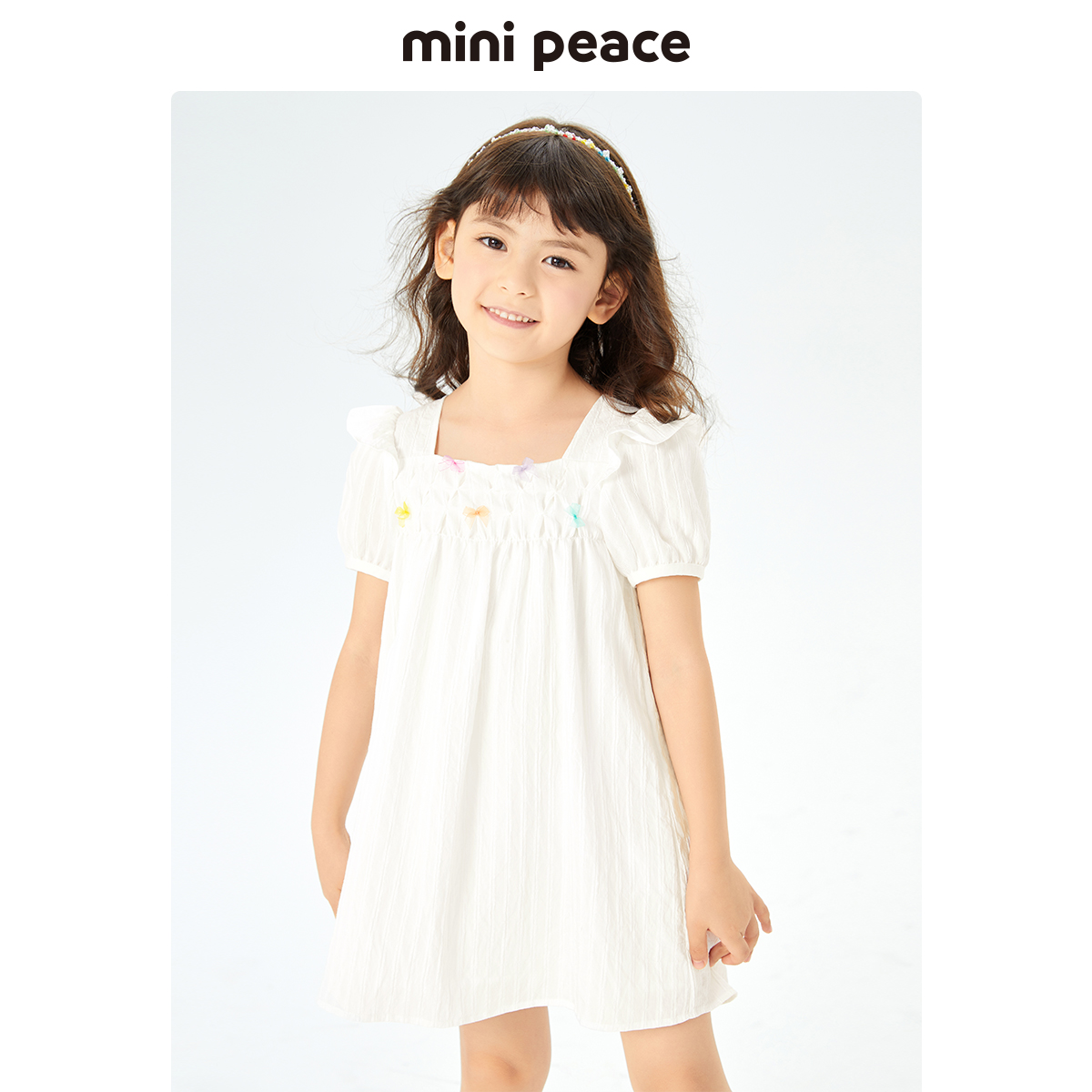 【专柜同款活力系列】minipeace童装儿童裙子白色简约女童连衣裙