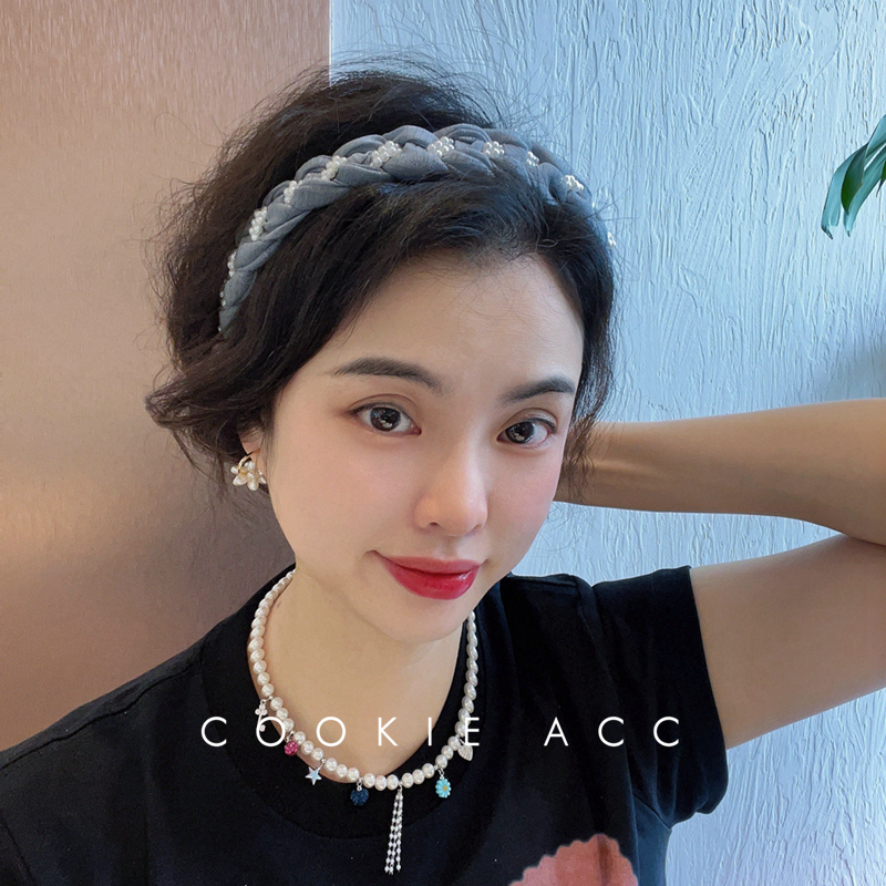 cookie饰品韩国夏季小清新蓝色麻花辫今年流行的发箍带齿防滑头箍