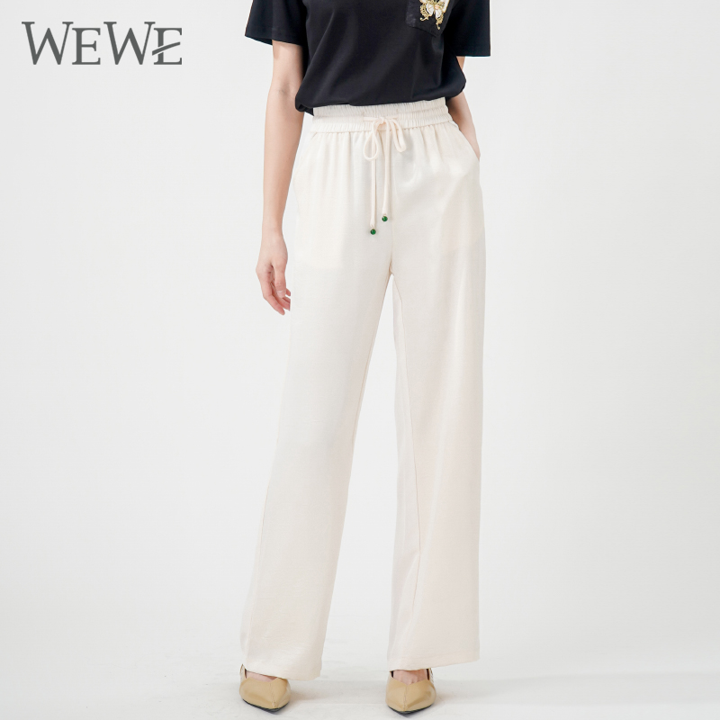 WEWE唯唯女士休闲裤高腰显瘦直筒宽松垂感2024年夏季新款纹理长裤