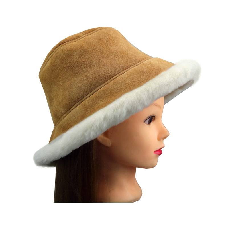 秋冬新款女士配件遮阳户外渔夫帽圆帽皮毛一体羊皮羊毛羊羔毛帽子