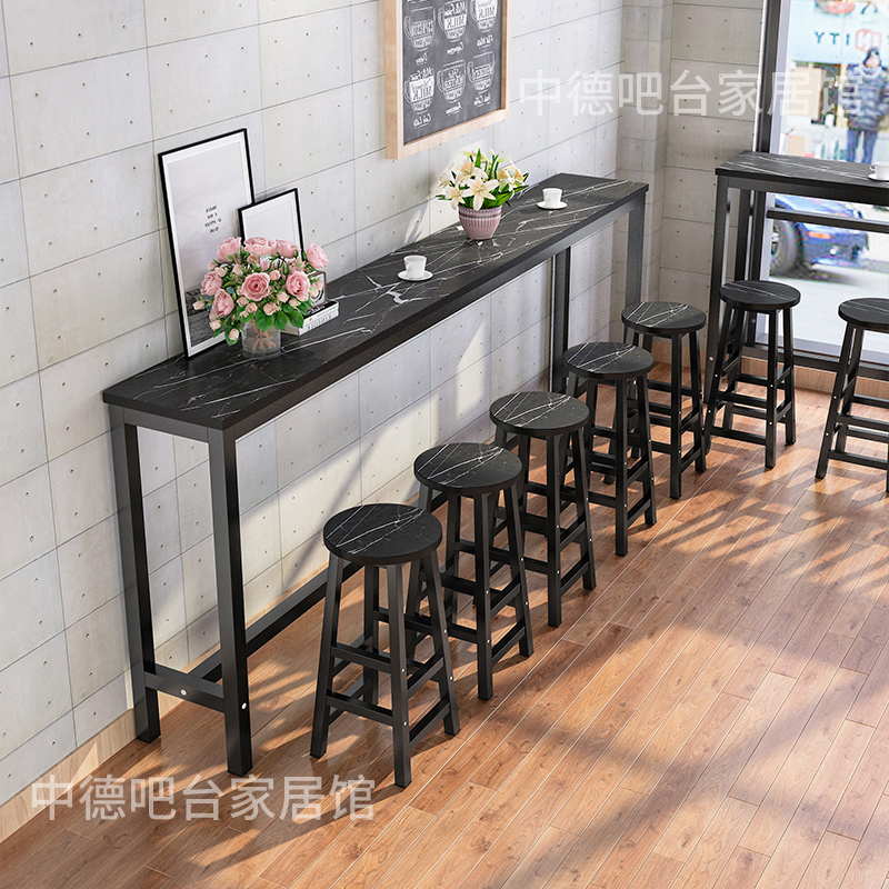 吧台桌简易靠墙商用窄桌子家用长条桌奶茶店桌椅组合高脚吧台椅子