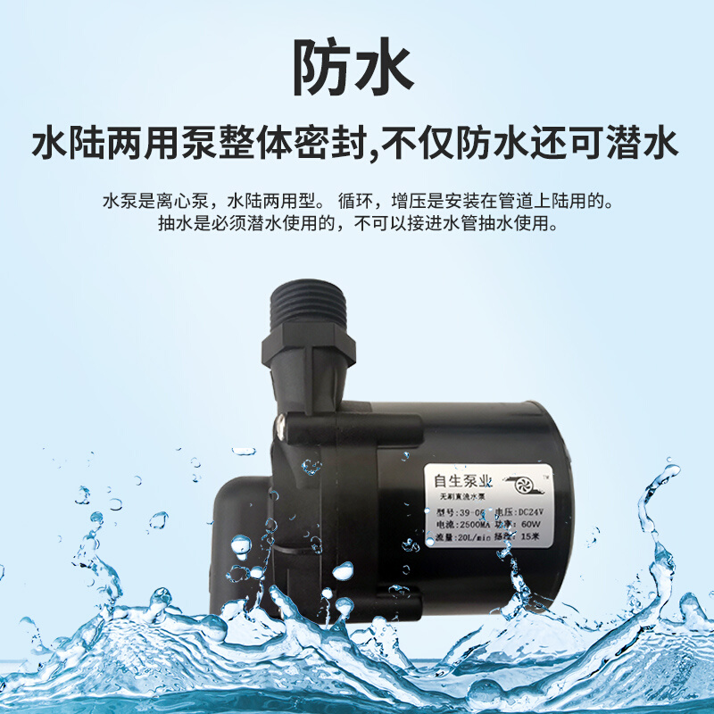 12V24V无刷直流超静音耐高温耐腐蚀微型循环增压插管式潜水抽水泵