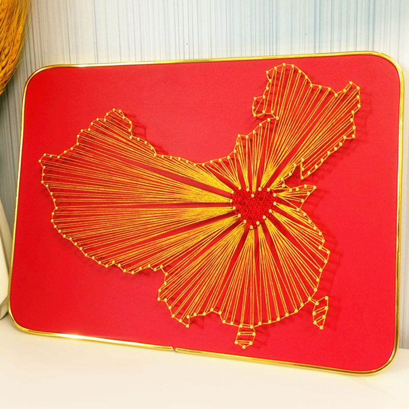 金色中国钉子绕线画 弦丝缠绕装饰画 diy材料包成品 红色爱国主题