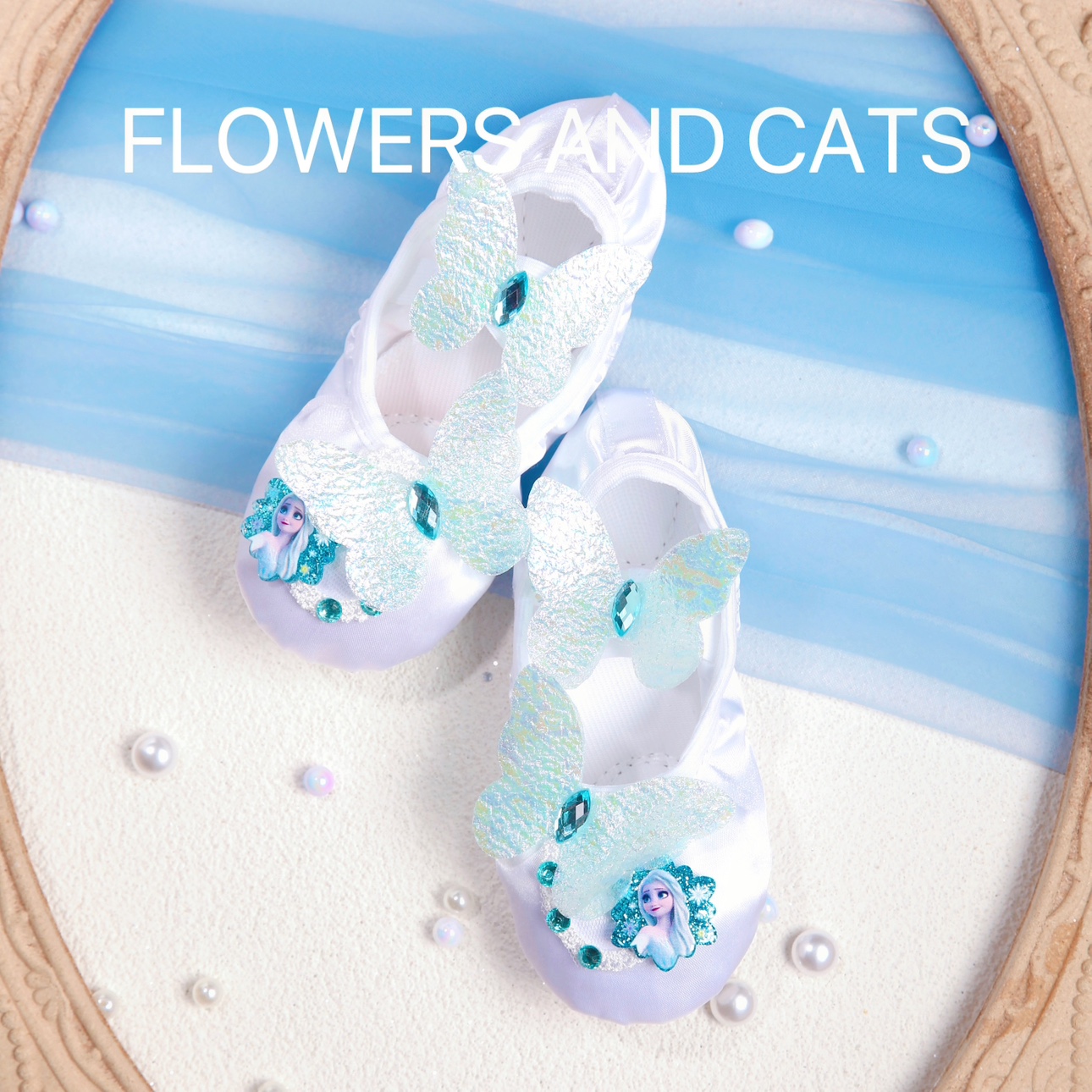 Flowers and cats彩钻芭蕾舞蹈鞋艾莎女童软底芭蕾专用跳舞鞋儿童