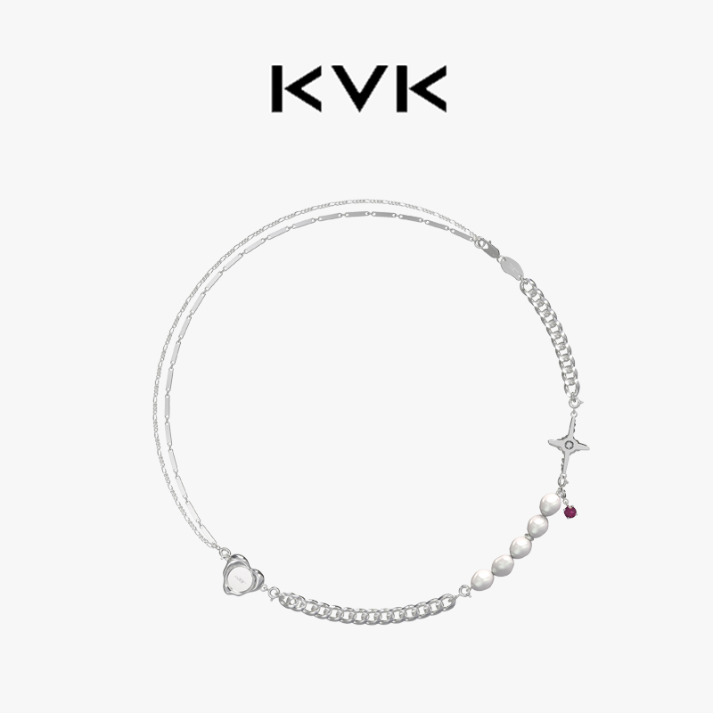【明星同款】郑容和同款KVK云系列爱心珍珠拼接项链ins设计锁骨链