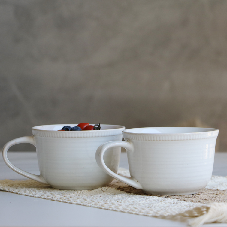 外贸出口 法式INS简约陶瓷宽口浮雕早餐杯牛奶杯咖啡杯大容量杯子