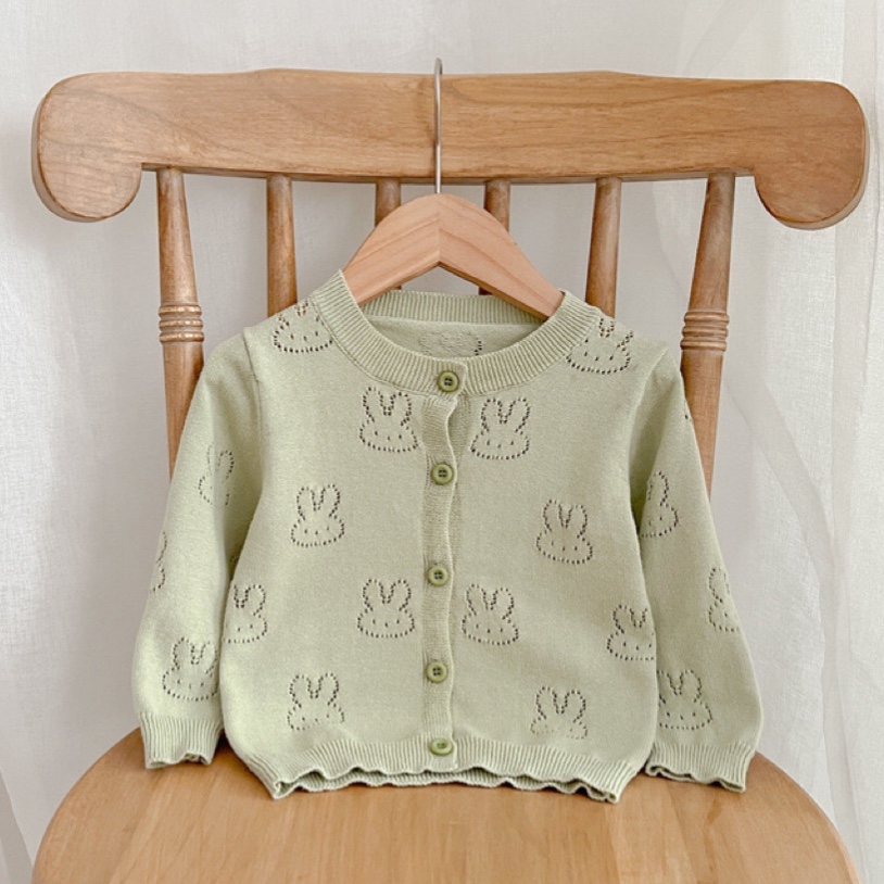 婴儿外套可爱超萌针织开衫春秋装薄款女童夏装宝宝兔子镂空空调衫