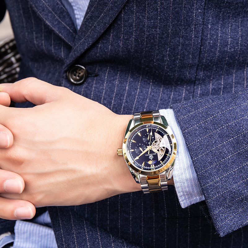 欧绮娜品牌新款男士商务机械手表镂空星辰陀飞轮全自动机械表