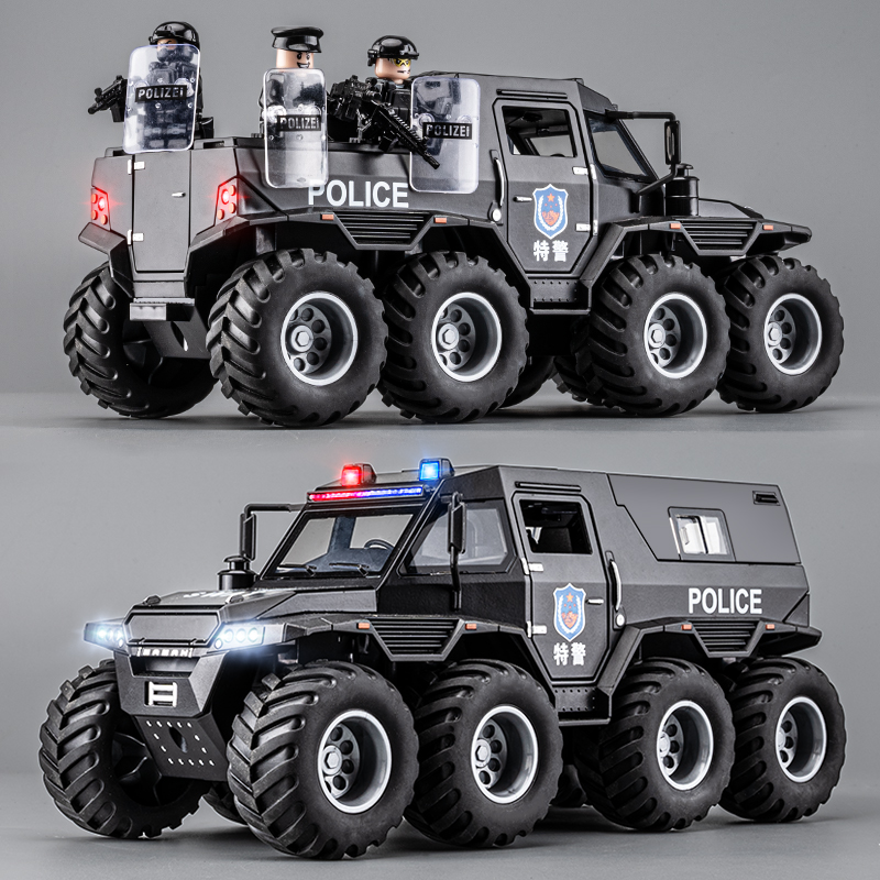 大号合金装甲警车玩具男孩八轮特警越野车110警察车玩具车小汽车