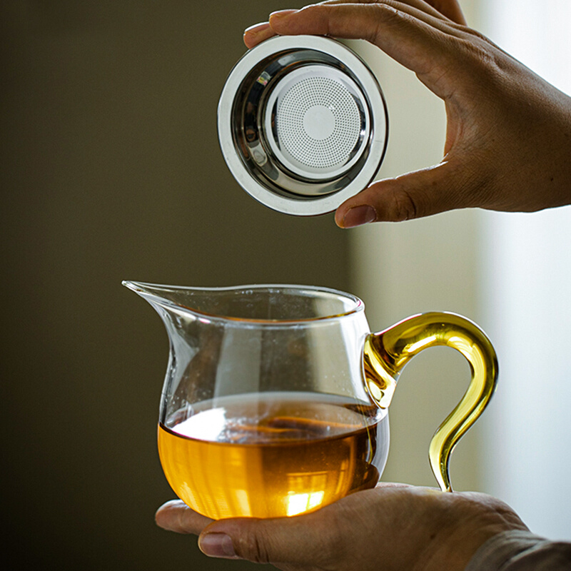 陶尚吟耐热玻璃公道杯不锈钢过滤网分茶器茶漏一体滤茶器茶具配件