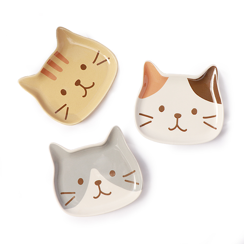 日式立体猫咪陶瓷碟个性可爱儿童蛋糕碟创意零食味碟猫脸点心小碟