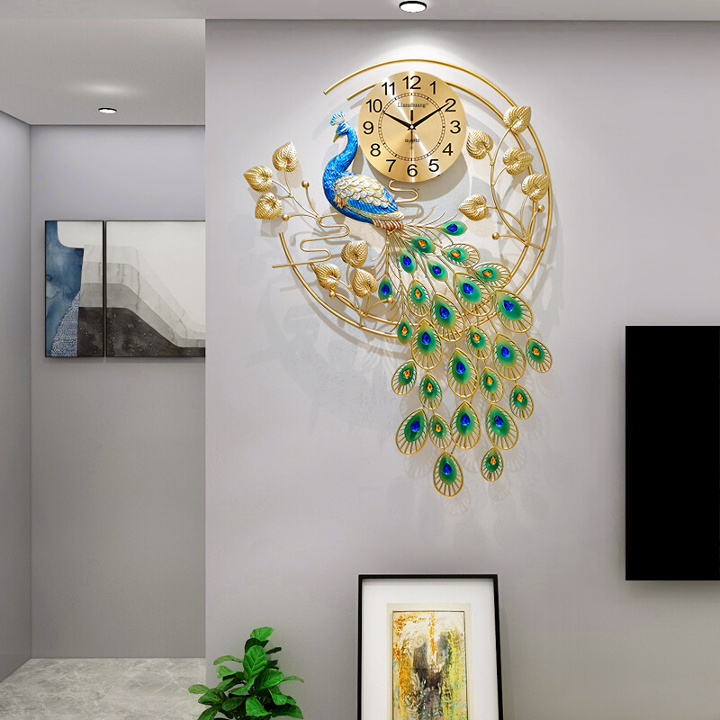 钟表新中式挂钟客厅家用时尚欧式静音创意孔雀装饰时钟挂墙凤凰表