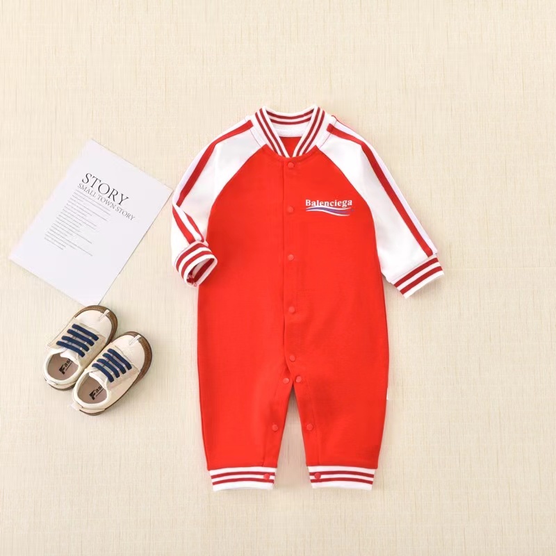 婴幼儿纯棉长袖四季大红棒球服卡通时尚保暖外出连体衣爬爬服