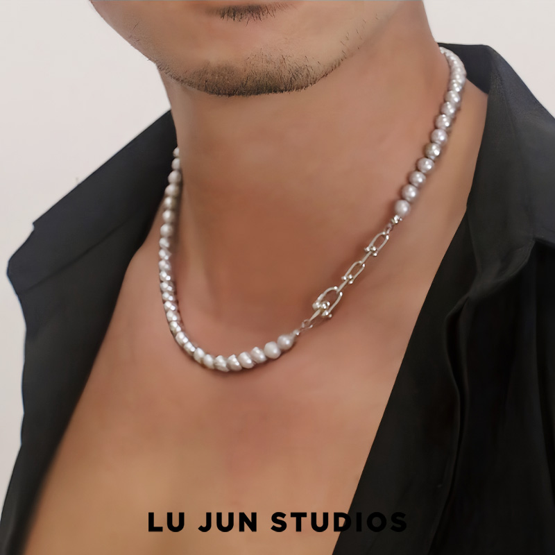 LJS新款马蹄扣链条拼接天然淡水珍珠锁骨项链男女简约时尚精致感