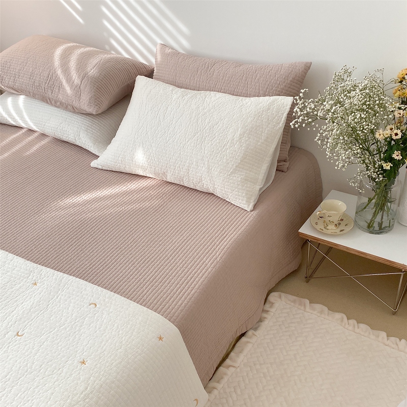 【简约】韩版纯棉床单绗缝夹棉床盖单件床垫三件套榻榻米床罩软席