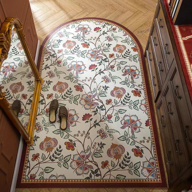 家用免洗美式复古入门地垫弧形进门口地毯皮革防尘防滑可擦洗地垫