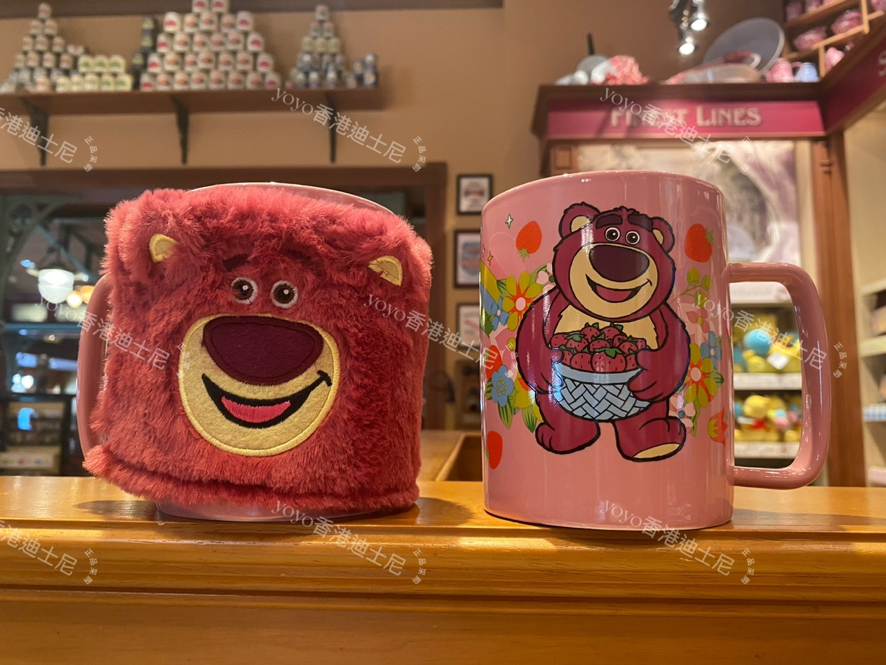香港迪士尼 2023草莓熊loso 可爱卡通陶瓷杯 毛绒保护杯罩 马克杯