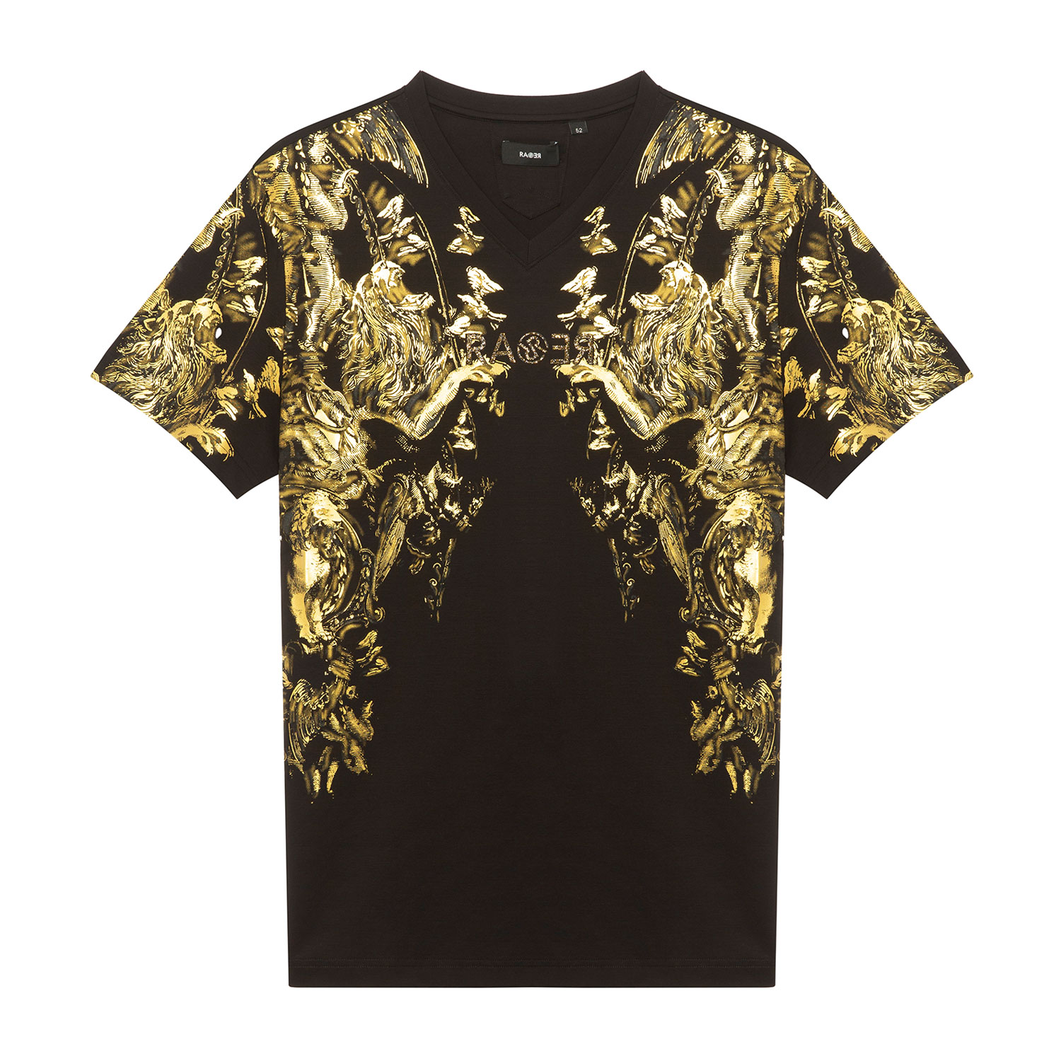【秒杀价】RARE威雅男装奥莱夏季半袖金色水晶点缀黑色男短袖T恤