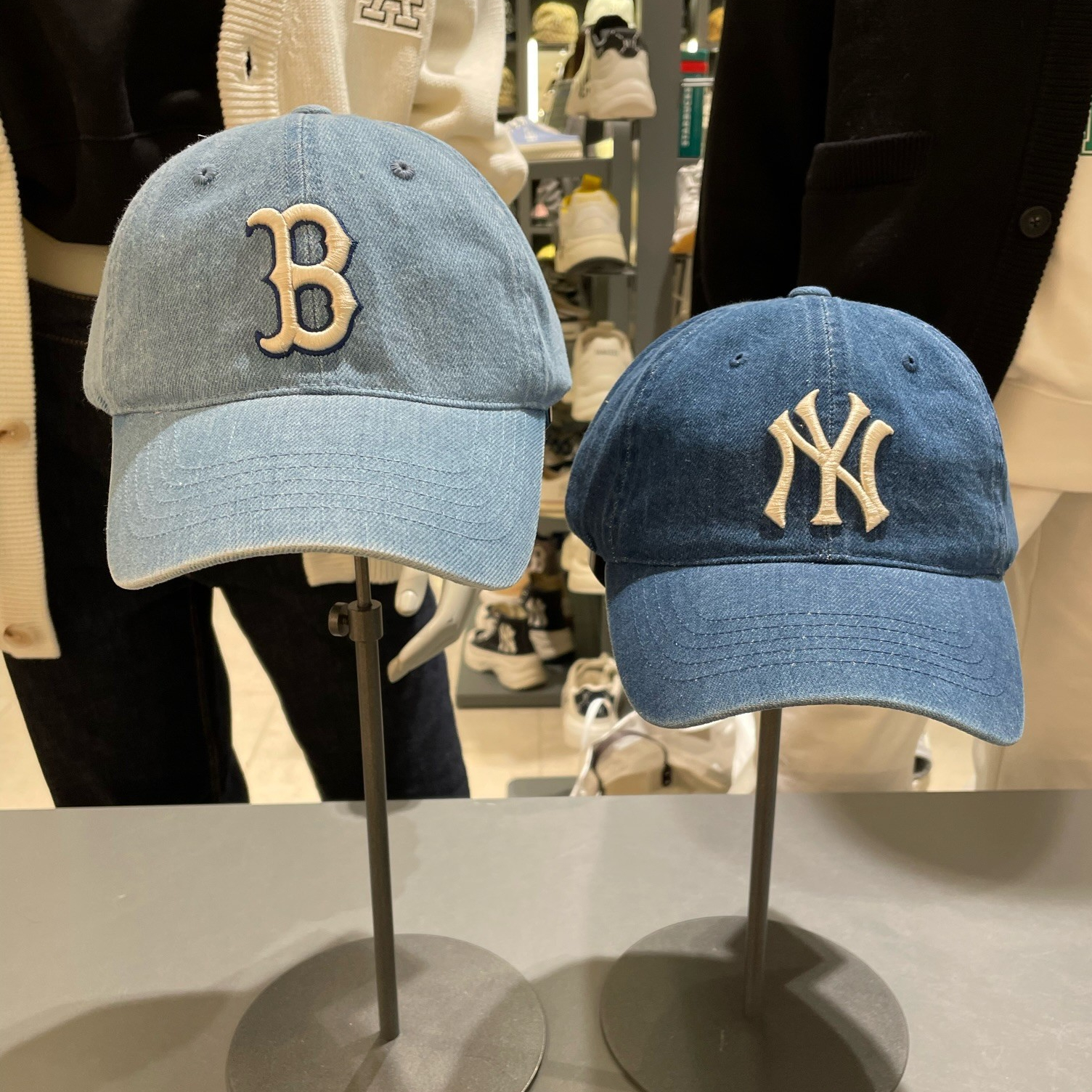 韩国MLB新款牛仔棒球帽大标软顶NY鸭舌帽ins男女同款弯檐大头帽子