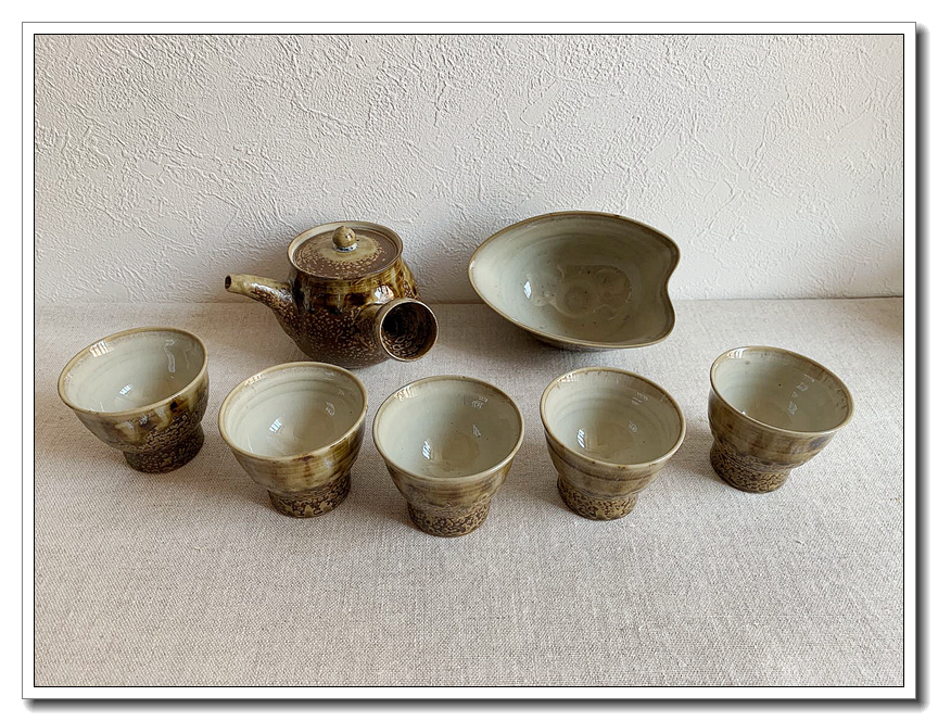 现货日本陶瓷高取 龟井味乐窑5客煎茶器套装日式茶具茶壶主人公杯