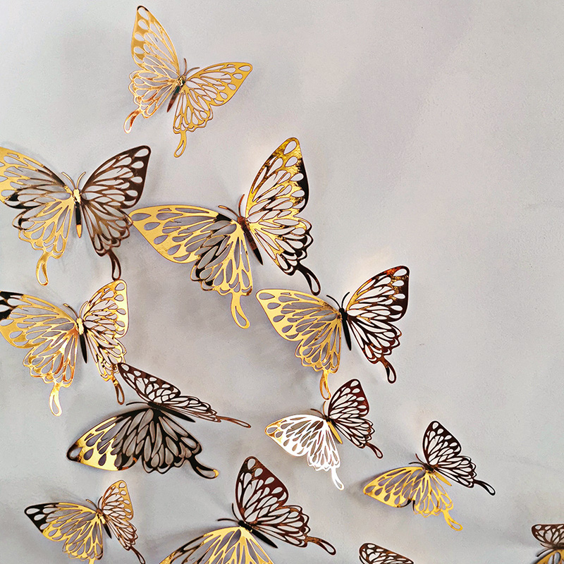 3D镂空纸蝴蝶墙贴仿金属质感客厅卧室商场橱窗美陈婚庆布置装饰贴