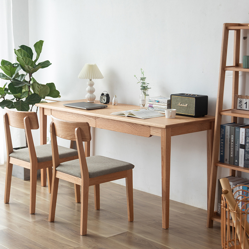 日式实木书桌家用樱桃木橡木双人学习桌北欧原木小户型电脑写字桌
