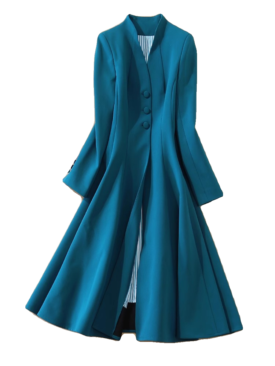 CORA KELLY凯特王妃明星同款秋冬高级感大衣修身中长款蓝色外套