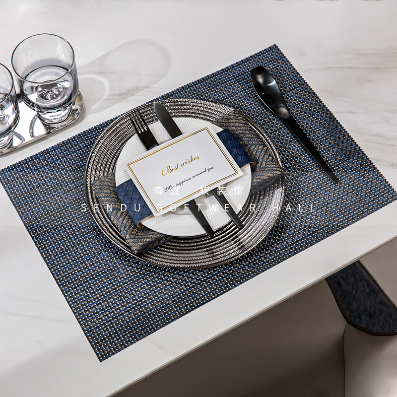 森度餐厅样板房间西餐具套装刀叉勺酒杯编织餐垫软装餐桌摆件
